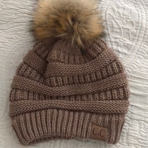 CC brown beanie with faux fur